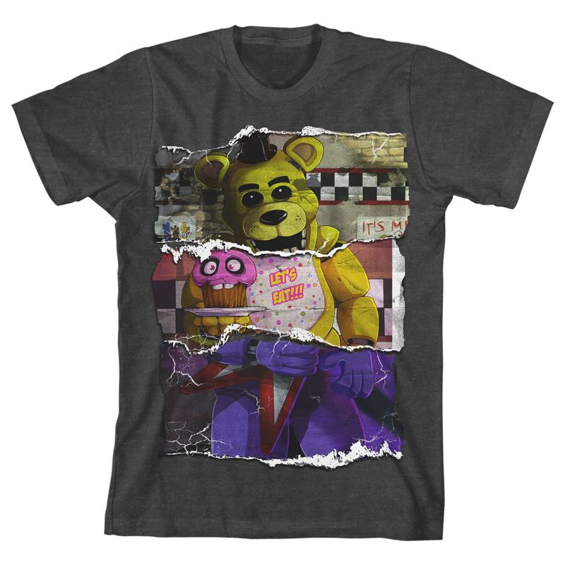 Five Nights at Freddy's Animatronic Collage Art Boy's Charcoal Heather T-shirt, 1 of 4