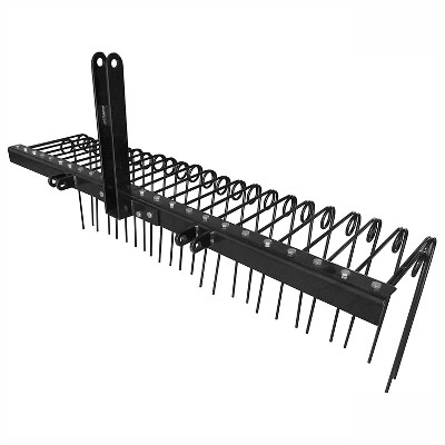 Field Tuff 3 Point 72 Inch Durable Powder Coated Steel Pine Straw Rake Attaches to Category 1 3 Point Hitch for Tractor, Black
