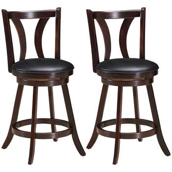 Costway Set of 2 Swivel Bar stool 24'' Counter Height Leather Padded Dining Kitchen Chair