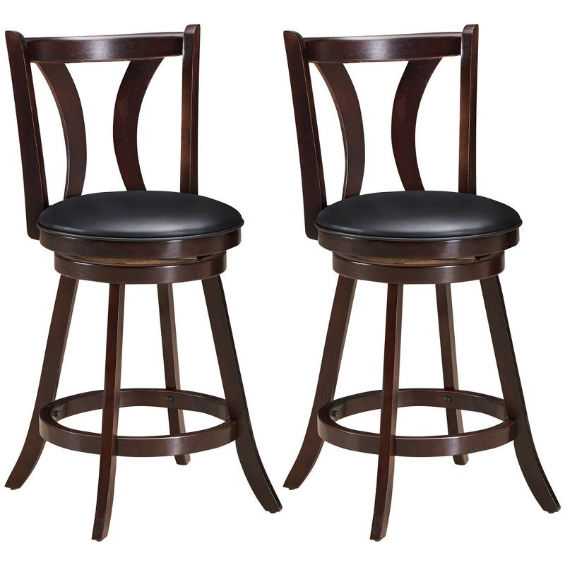 Costway Set of 2 Swivel Bar stool 24'' Counter Height Leather Padded Dining Kitchen Chair, 1 of 11