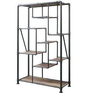 TiramisuBest Clover 6-Tier Freestanding Bookshelf, 67" Tall Dark Walnut Bookcase, Anti-Tip Safety Design, MDF Wood for Home Office & Living Room - 1 of 4