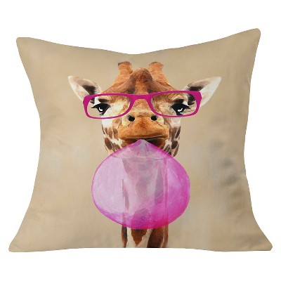 Tan Coco De Paris Clever Giraffe with Bubblegum Throw Pillow (20"x20") - Deny Designs