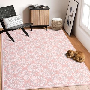 Washable Runner or Area Rug, Modern Floral Design, Low Pile, Non-Slip Rubber Back, Foldable for Hallway, Kitchen, Laundry - 1 of 4