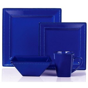 Lorren Home Trends 16 Piece Square Beaded Stoneware Dinnerware set, service for 4, Blue - 1 of 4