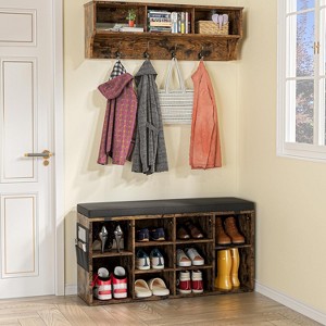 Entryway Shoe Bench with Storage & Cushioned Seat | Wooden Shoe Rack Organizer with Adjustable Shelves & Side Pockets for Hallway, Mudroom & Porch - 1 of 4