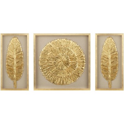 Newhill Designs Golden Feathers 31 1/2" High Wall Art Set of 3