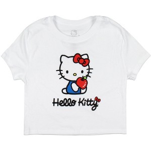Seven Times Six Hello Kitty Junior's Women's Apple Treat Crewneck Adult Cropped T-Shirt White - 1 of 3