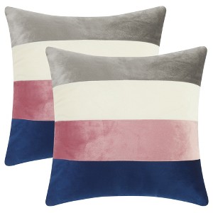 Unique Bargains Home Bedroom Indoor Outdoor Contrast Color Striped Velvet Throw Pillow Covers 2 Pcs - 1 of 4