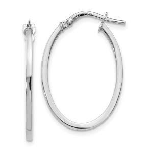 Black Bow Jewelry 1.5mm Square Tube Oval Hoop Earrings in 14k White Gold, 26mm (1 Inch) - 1 of 4