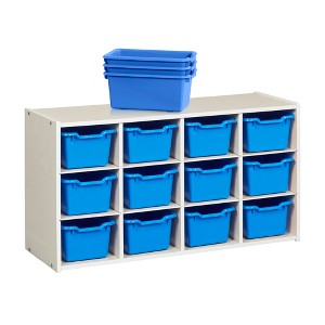 ECR4Kids Streamline 12 Cubby Tray Cabinet with 15 Scoop Front Storage Bins, 3x4, White Wash - 1 of 4