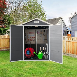 GDFStudio Lys Modern 72" Modern Plastic Outdoor Storage Shed with Floor and Lockable Door - 1 of 4