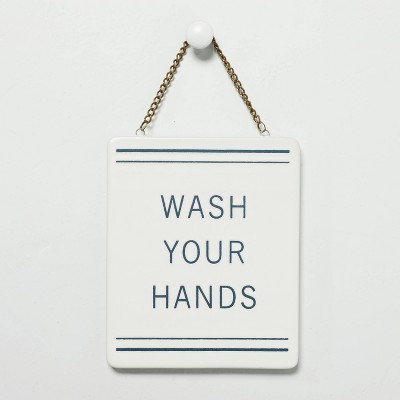 'Wash Your Hands' Stoneware Wall Sign Blue/Cream - Hearth & Hand™ with Magnolia