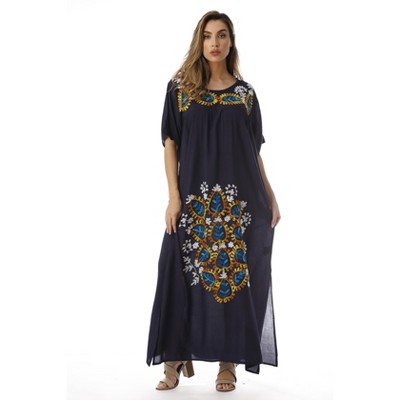 Riviera Sun Mexican Embroidered Maxi Dress with Double Side Slits