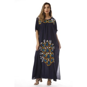Riviera Sun Mexican Embroidered Maxi Dress with Double Side Slits - 1 of 3