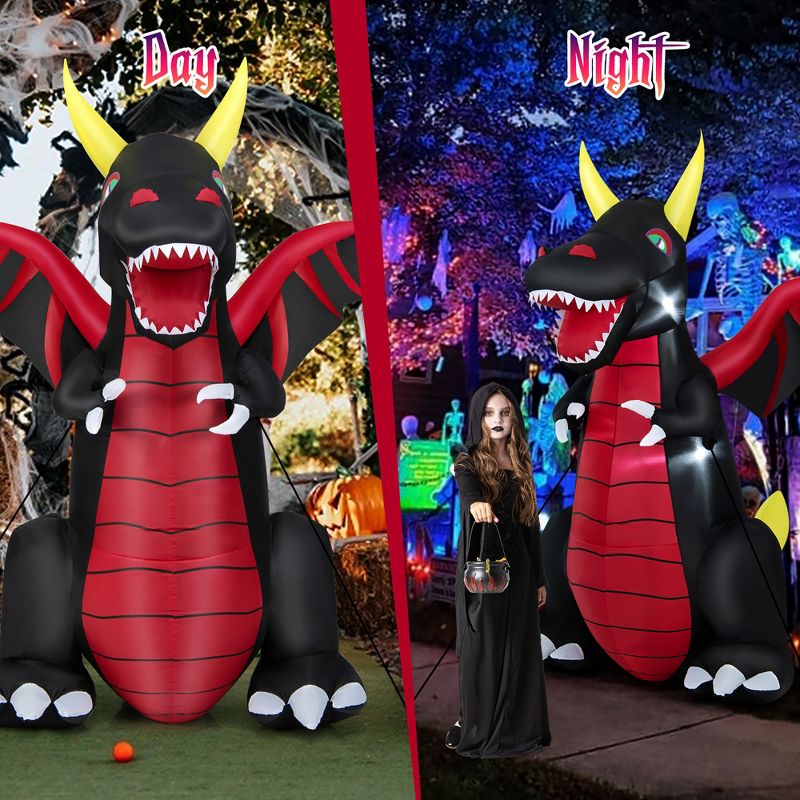 Costway 8 FT Halloween Inflatable Fire Dragon Giant Blow up Decoration with LED Lights, 4 of 11