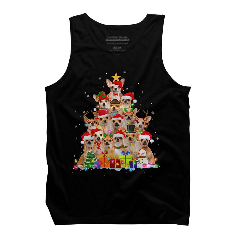 Men's Design By Humans Christmas Pajama Chihuahua Tree By MINHMINH Tank Top, 1 of 5