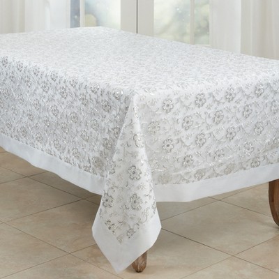 Saro Lifestyle Floral Design Embroidered Tablecloth, White, 65