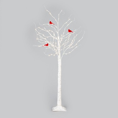 Lakeside White Twig Lighted Tree with Cardinal Appliques - Christmas Accent