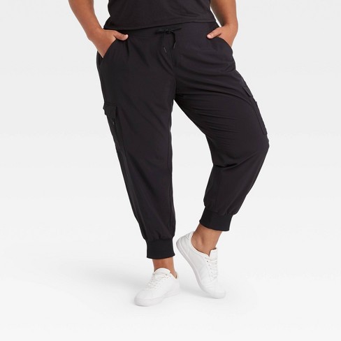 Women's Stretch Woven Tapered Cargo Joggers 27 - All In Motion™ Black 1x :  Target