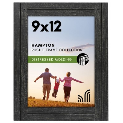 Americanflat 9x12 Rustic Picture Frame in Charcoal Black with Textured Wood and Polished Glass - Horizontal and Vertical Formats