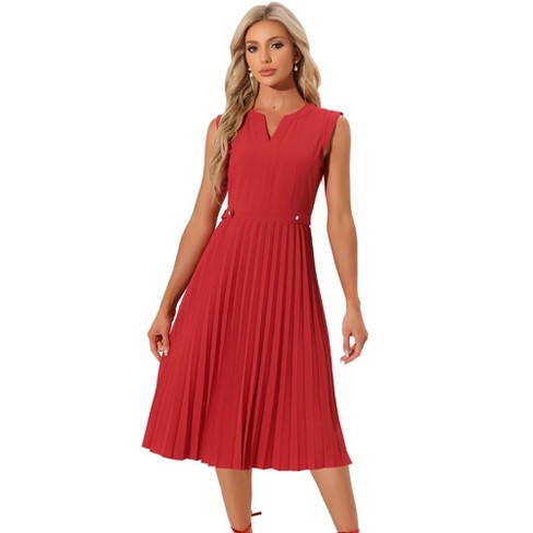 V-neck Pleated Midi Dress