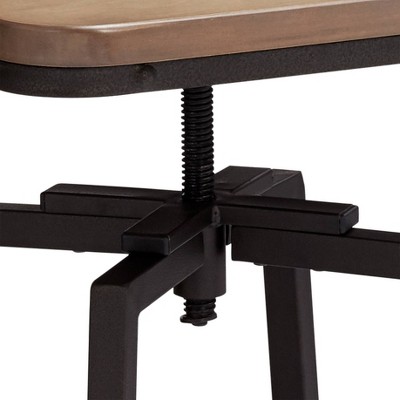 Bronze & Gray Adjustable Swivel Barstool with Wood Backrest