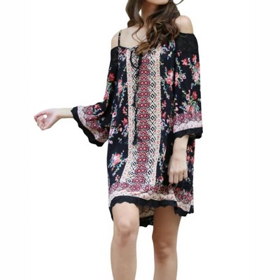 Women's Floral Twin Print Cold Shoulder Dress - ANGIE