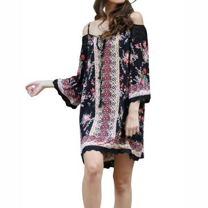 Women's Floral Twin Print Cold Shoulder Dress - ANGIE - 1 of 3