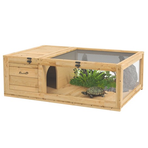 Pawhut Wooden Tortoise House Indoor Turtle Habitat Enclosure