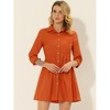 INSPIRE CHIC Women's 3/4 Sleeve Button Front Solid Color Flare Mini Shirt Dress - 3 of 4