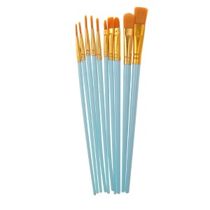 Unique Bargains Paint Brush Setfor Oil Paints Nylon Bristles with Aluminum Collar and Plastic Handle 10 Pcs - 1 of 3