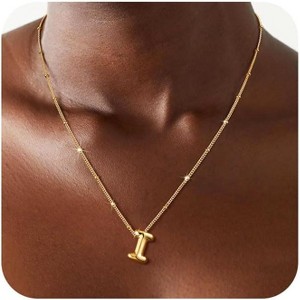 Sterling Silver Balloon Letter Necklace Satellite Bead Chain Personalized Gift - 1 of 4