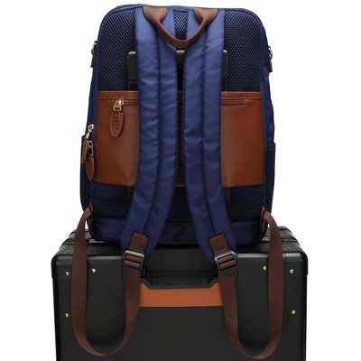 ELLE Luggage 18L Luxe Journey Twill and Vegan Leather Backpack - Navy Blue — фото 6