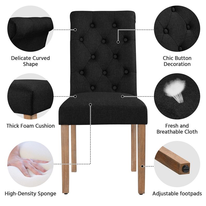 Yaheetech 2pcs Classic Fabric Upholstered Dining Chair Kitchen Chair, 5 of 13