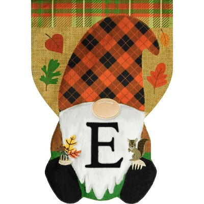 Fall Gnome Burlap Monogram Letter E Garden Flag 18" x 12.5" Briarwood Lane