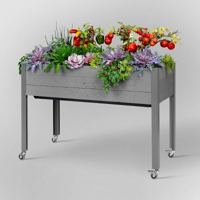 47" Gray Self-Watering Elevated Cedar Planter with Casters