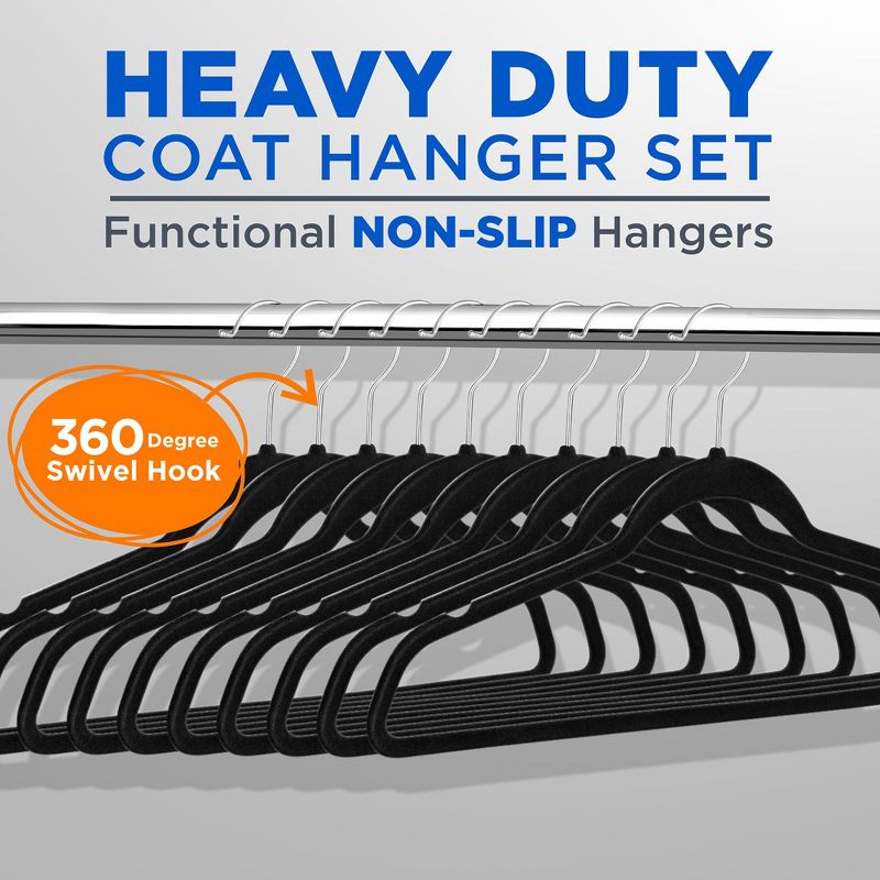 SereneLife SLHVEL100 Velvet Hangers, 100 Pcs. Heavy Duty Coat Hanger Set with 360° Swivel Hook (Black), 2 of 8