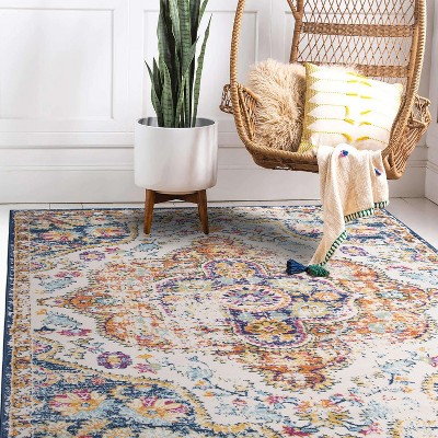 Multicolor Distressed Bohemian Synthetic Area Rug 7'10" x 10'