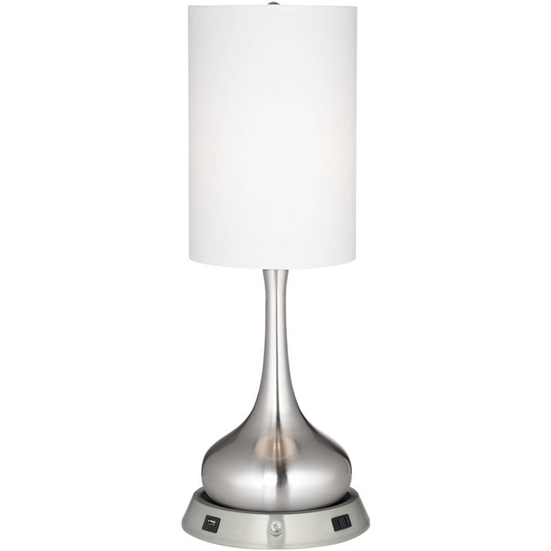 360 Lighting Modern Table Lamp with Dimmable USB and AC Power Outlet Workstation Base 24.5" High Brushed Nickel Droplet White Shade Bedroom Desk, 1 of 7