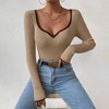 Women's Fashion V-Neck Knitted Top, Slim Fit Solid Color Versatile Long Sleeve Blouse for Layering & Casual Wear - 2 of 4