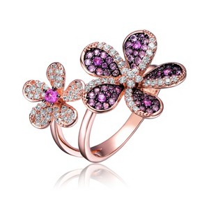 Guili Rose Gold & Black Plated Multi-Color CZ Floral Ring, a bold yet delicate beauty with elegant charm. Available in Sizes 6, 7, and 8. - 1 of 3