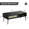 FURNIinspire Coffee Tables Modern Wooden Rectangular Coffee Table, Center Table With Rattan Door Drawer For Living Room, Black, 23.2"*47.2"*17.7" - 3 of 4