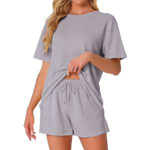 INSPIRE CHIC Women's Pajama Set Short Sleeve Lounge Set Elastic Shorts 2 Piece Pjs Sets with Pockets - 1 of 4