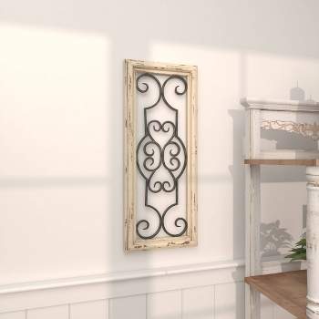 Wood Scroll Window Inspired Wall Decor with Metal Scrollwork Relief White - Olivia & May