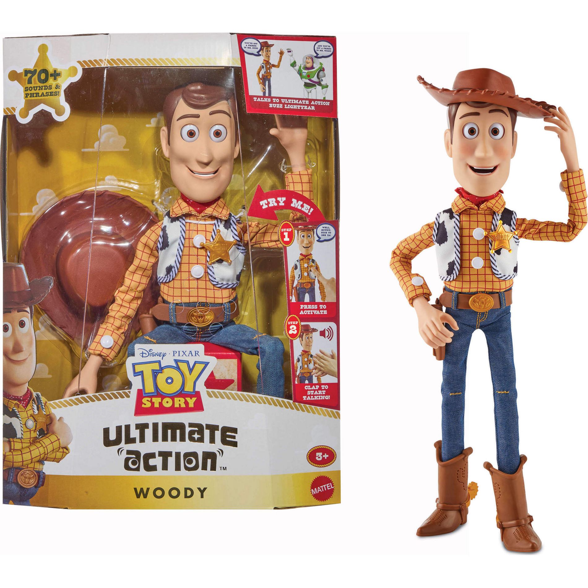 Disney and Pixar Toy Story 5 Ultimate Action Woody Figure, Simple & Animated Mode, 16" Posable