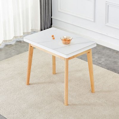 CENGHU Sintered Stone Tabletop Dining Table with Rubber Wooden Legs, Foldable Office Desk, for Restaurants, Living Room, Terrace, Kitchen