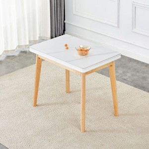 CENGHU Sintered Stone Tabletop Dining Table with Rubber Wooden Legs, Foldable Office Desk, for Restaurants, Living Room, Terrace, Kitchen - 1 of 4