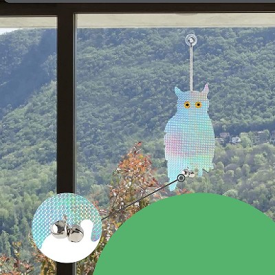 Reflective Multicolor Hanging Owl Decoys with Bells, 16-inch, Pack of 2