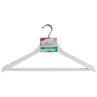 DEILSY White Heavy Duty  Wooden Hangers with Gold Hooks & Anti-Slip Rubber Bar - Perfect Coat & Suit Hangers 20-Pack