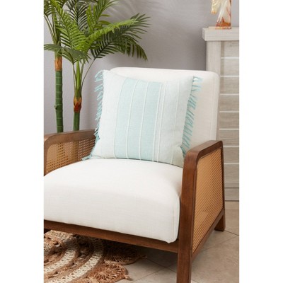 Aqua Corded Stripes Square Cotton Throw Pillow
